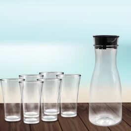 0076 Transparent Unbreakable Water Juicy Jug and 6 Pcs. Glass Combo Set for Dining Table Office Restaurant Pitcher