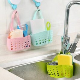 762 Adjustable Kitchen Bathroom Water Drainage Plastic Basket / Bag with Faucet Sink Caddy